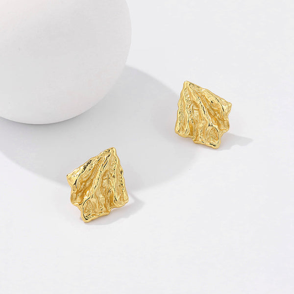 FE2569 925 Sterling Silver Pleated Texture Lava Stud Earring