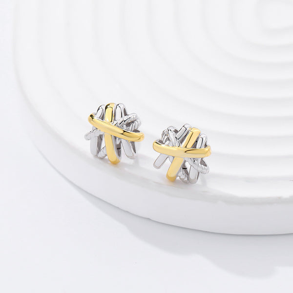 FE2647 925 Sterliang Silver Irregular Geometric Line Color Separation Stud Earring