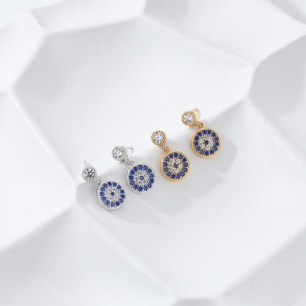 FE2468 925 Sterling Silver Cubic Zirconia Evil Eye Stud Earrings