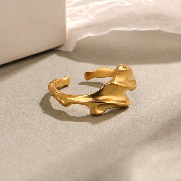 FJ0976 925 Sterling Silver Asymmetrical Wrinkle Ring