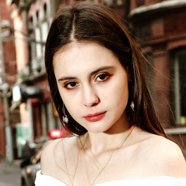 FE2642 925 Sterliang Silver Prismatic Circle Black Zircon Dangle Stud Earring