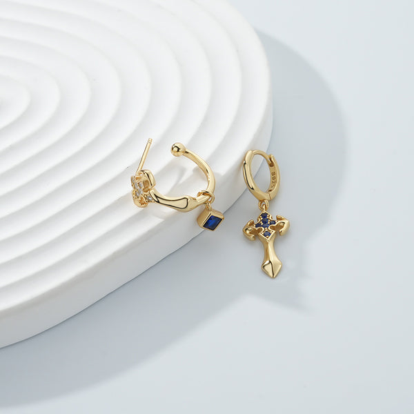 FE2673 925 Sterling Silver Crossed Swords Zircon Dangle Earrings