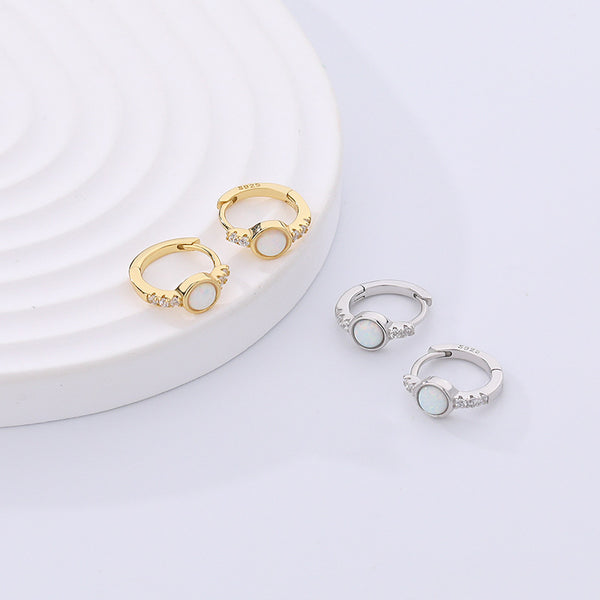 FE2533 925 Sterling Silver Synthetic Opal CZ Stone Hoop Earring