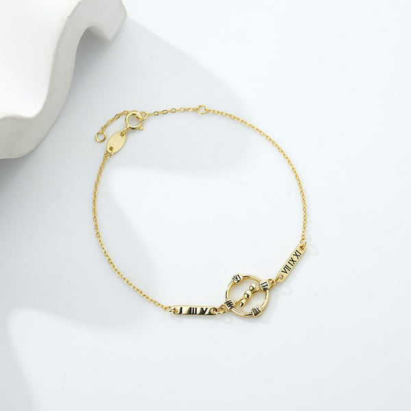 FS0367 925 Sterling Silver Vintage Roman Numeral Hands Bracelet