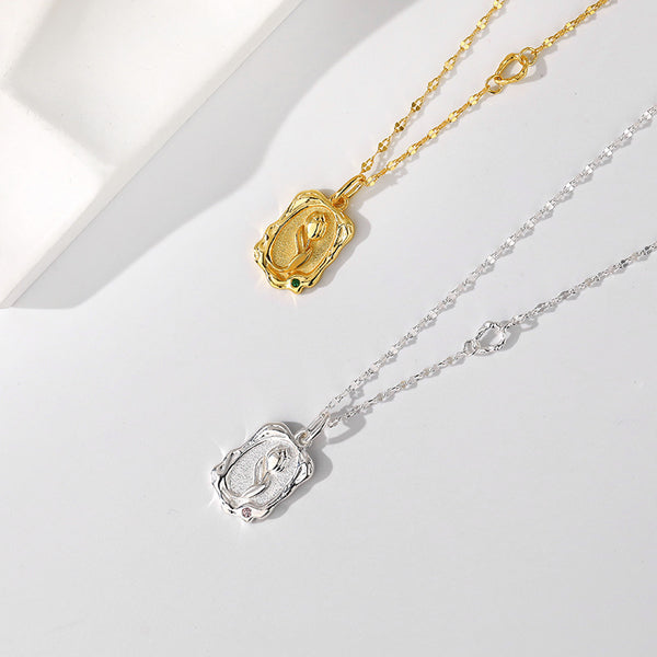 FX1026 925 Sterling Silver Antique Tulip Irregular Square Necklace