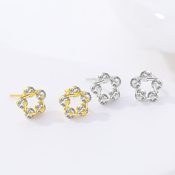 FE3025 925 Sterling Silver Flower Star Stud Earring