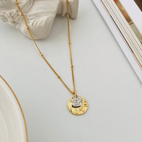 FX1156 925 Sterling Silver Double Color Lava Texture Pendant Necklace