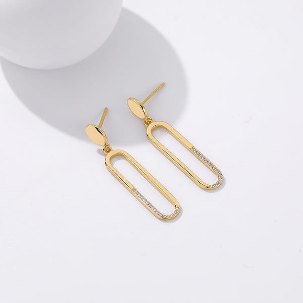 FE2698 925 Sterling Silver Long Paperclip Zirconia Stud Earrings