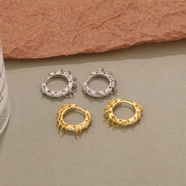 FE2517 925 Sterling Silver Retro Circle CZ Stone Hoop Earring