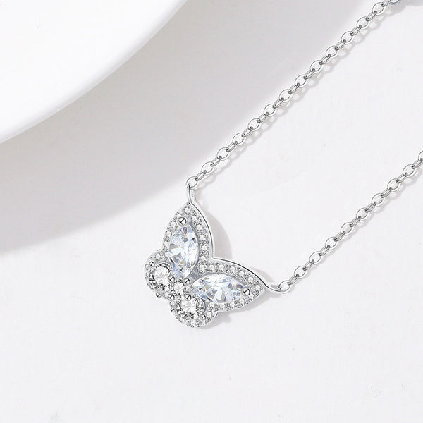 FX1249 925 Sterling Silver Butterfly Crystal Necklace
