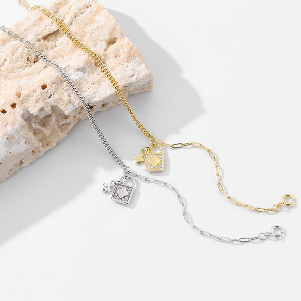 FS0344 925 Sterling Silver Zircon Lock Clover Bracelet