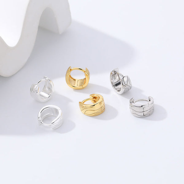 FE2566 925 Sterling Silver Irregular Texture Circle Hoop Earring