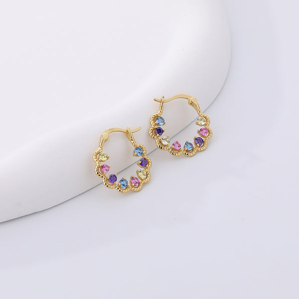 FE2503 925 Sterling Silver Dainty CZ Colorful Stone Hoop Earrings