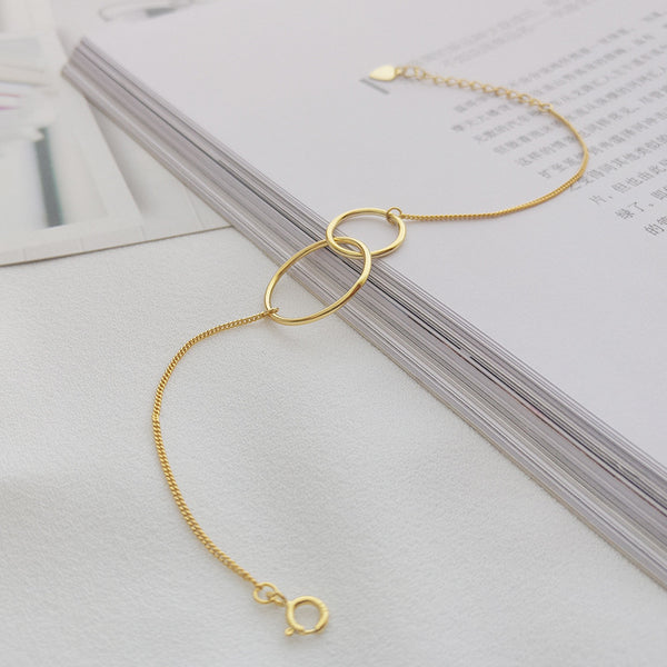 FS0357 925 Sterling Silver Geometric Double Circle Bracelet