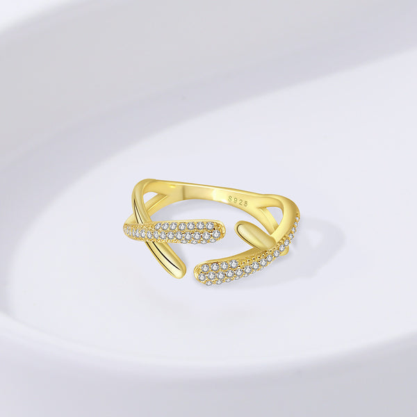 FJ1115 925 Sterling Silver Cross Paved Zirconia Ring