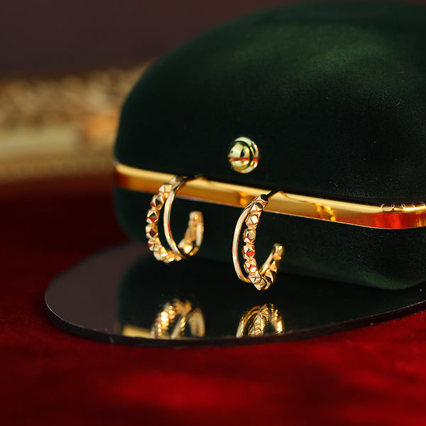 FE3041 925 Sterling Silver Double Band Bead Hoop Earring