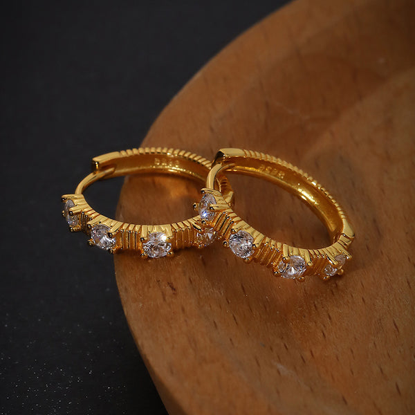 FE3066 925 Sterling Silver Modern CZ Hoop Earring