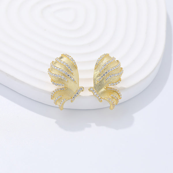 FE2671 925 Sterling Silver Frosted Butterfly Zircon Stud Earrings