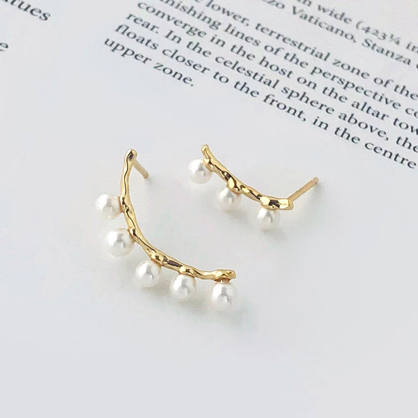 FE2693 925 Sterling Silver Statement Asymmetric Shell Pearl Stud Earrings