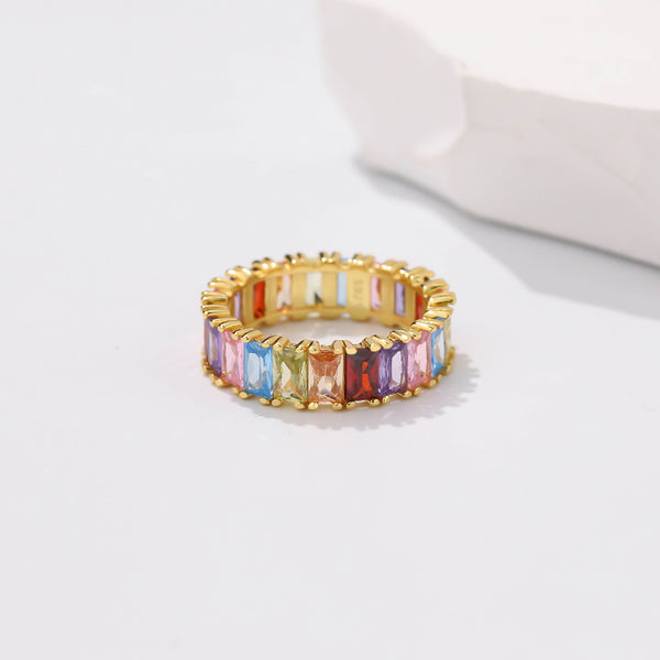 FJ1091 925 Sterling Silver Colorful Baguette CZ Ring