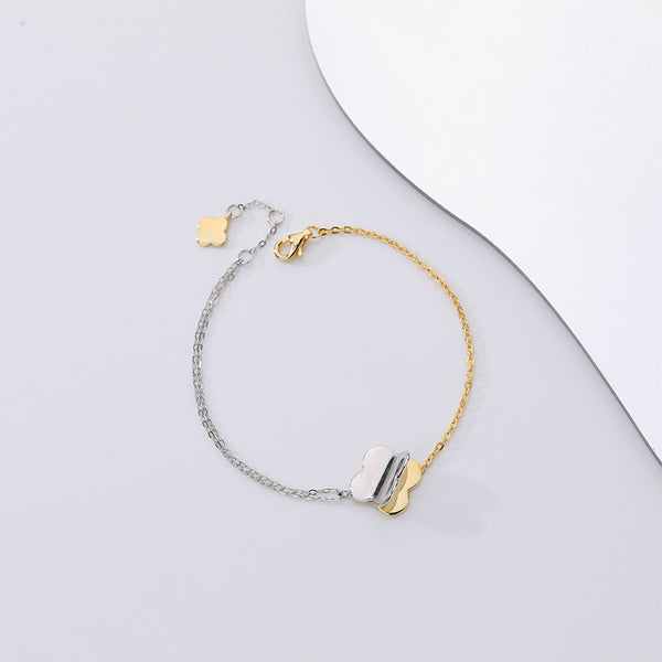 FS0369 925 Sterling Silver Paneled Color Clover Bracelet