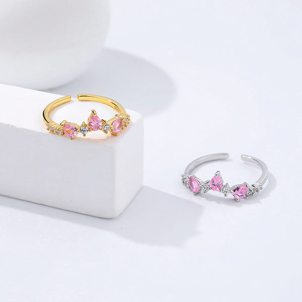 FJ1090 925 Sterling Silver Water Drop Pink Zircon Ring