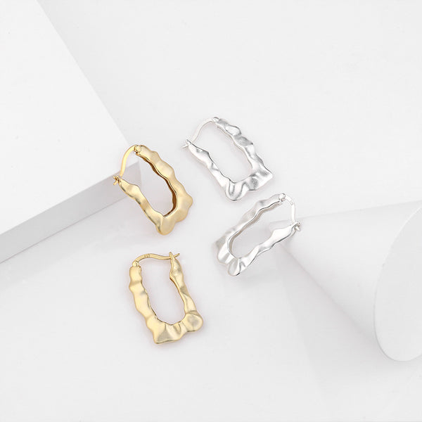 FE2547 925 Sterling Silver Dainty Water Ripple Hoop Earring