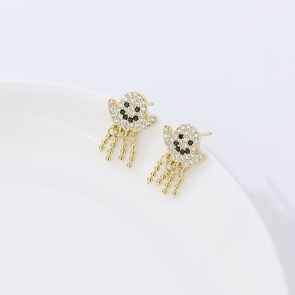 FE2611 925 Sterling Silver Halloween Zircon Ghost Tassel Dangle Stud Earring