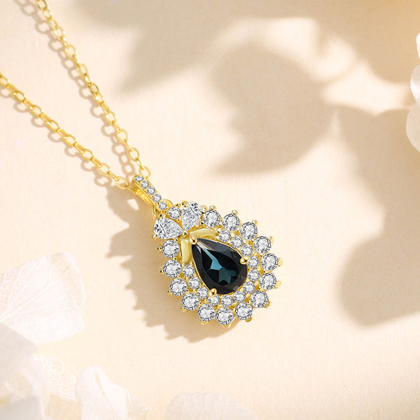 FX1230 925 Sterling Silver Teardrop Topaz Diamond Necklace