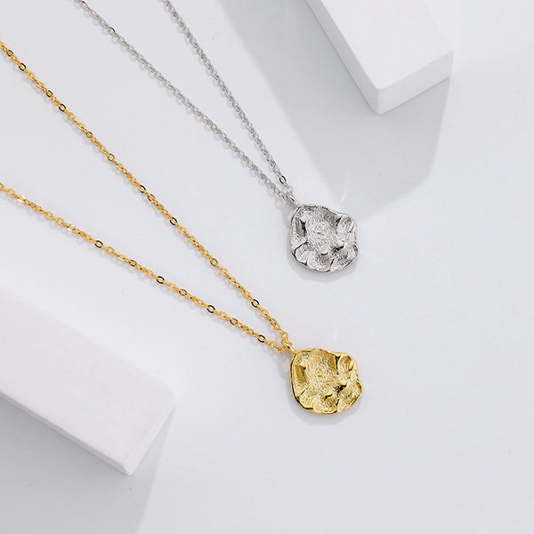 FX0958 925 Sterling Silver Irregular Circle Hammer Coin Pendant Necklaces