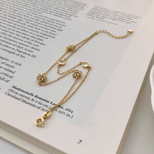 FS0342 925 Sterling Silver Zircon Snowflake Double Layer Bracelet