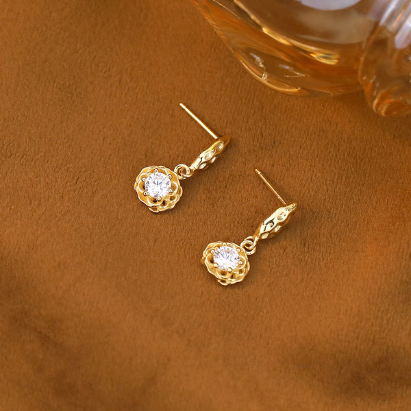 FE3069 925 Sterling Silver Irregular Wrinkle Flower Dangle Earrings