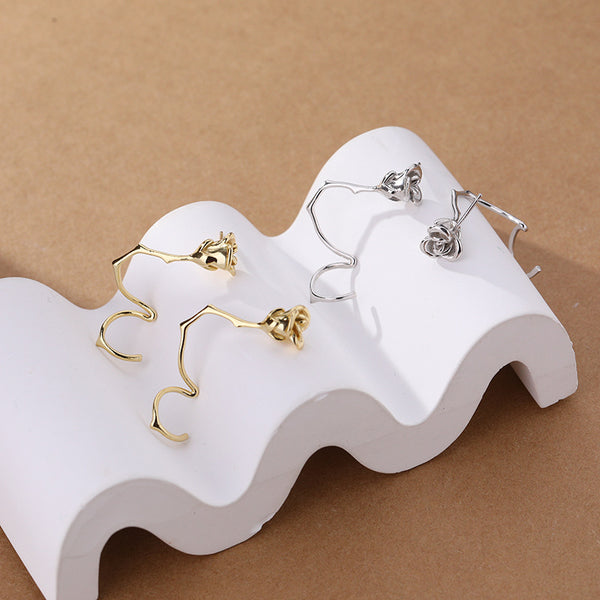 FE2588 925 Sterling Silver Retro Rose Flower Dangle Stud Earring