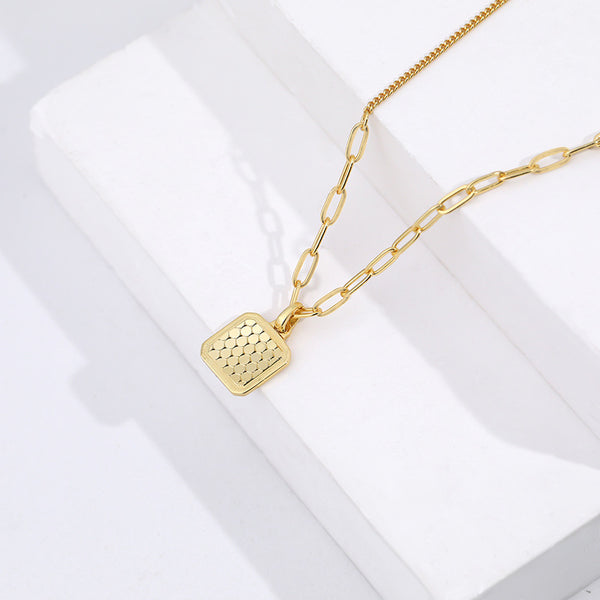 FX0964 925 Sterling Silver Sqare Scale Pendant Paperclip Chian Necklaces