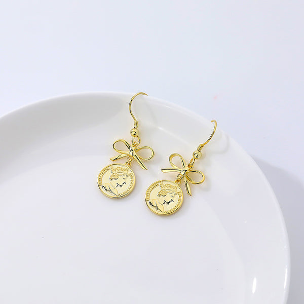 FE2612 925 Sterling Silver Empress Portrait Embossed Ancient Coins Dangle Stud Earring
