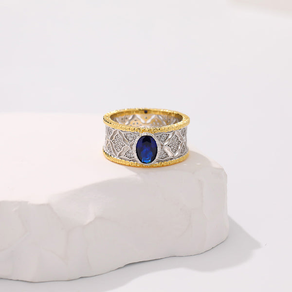 K1402 925 Sterling Silver Gemstone Tow-tone Ring