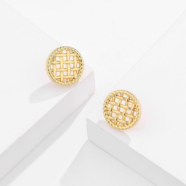 FE2634 925 Sterliang Silver Openwork Woven Buttons Stud Earring
