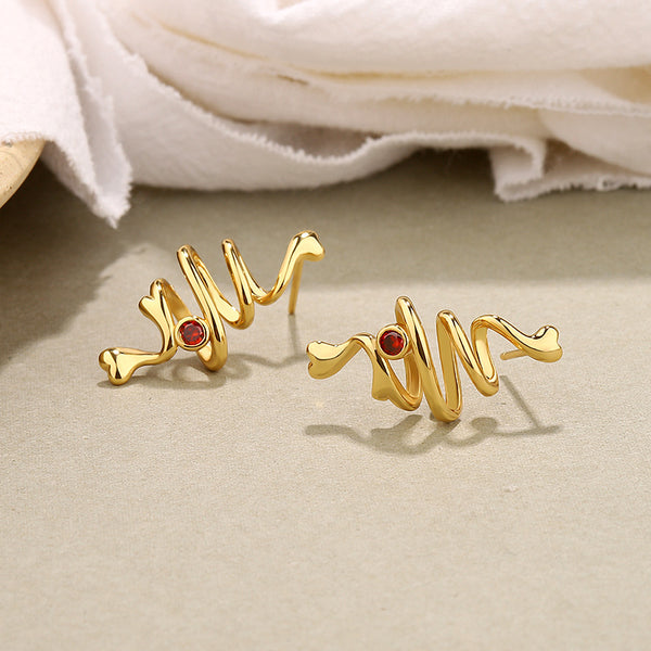 FE2644 925 Sterliang Silver Spiral Love Heart Red Zircon Stud Earring