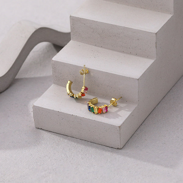 FE2477 925 Sterling Silver Dainty CZ Colorful Stone Stud Earrings