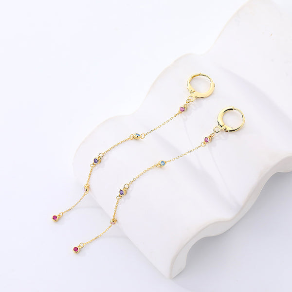 FE2509 925 Sterling Silver Tassels CZ Stone Hoop Earring