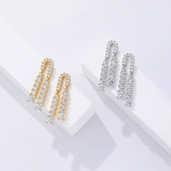 FE2690 925 Sterliang Silver Dainty Asymmetric Tassel Zirconia Dangle Stud Earring