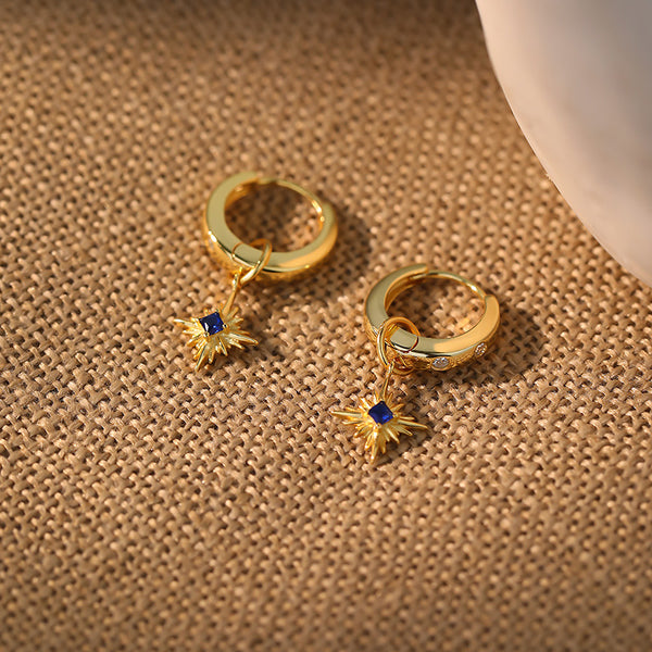 FE3028 925 Sterling Silver Star Blue Zirconia Earrings