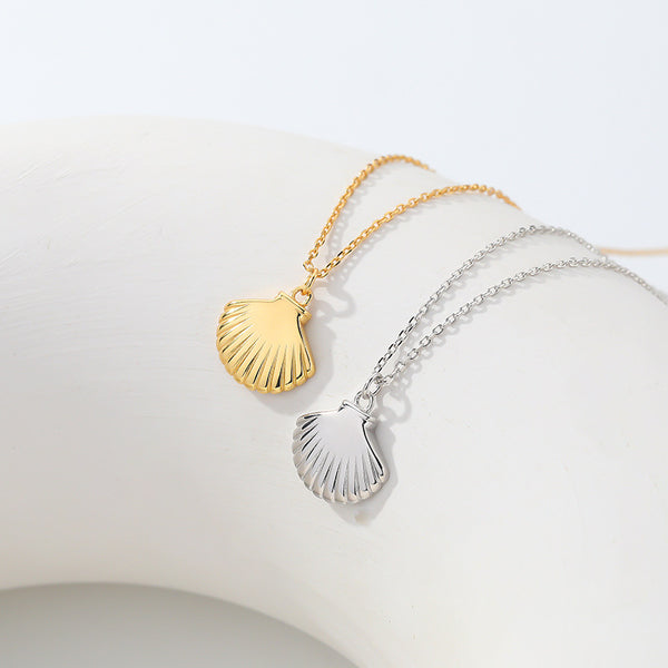 FX0975 925 Sterling Silver Vintage Scalloped Shell Gold Pendant Necklace