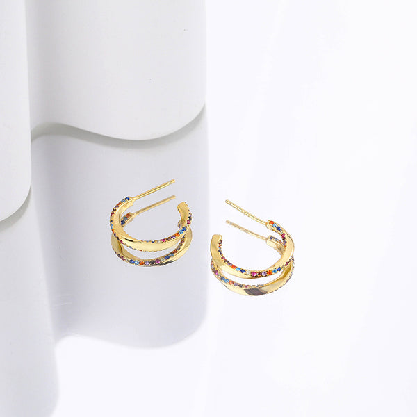 FE2591 925 Sterling Silver Colorful Zircon C-Shaped Stud Earring