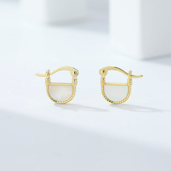 FE2523 925 Sterling Silver White Shell Retro Hoop Earring