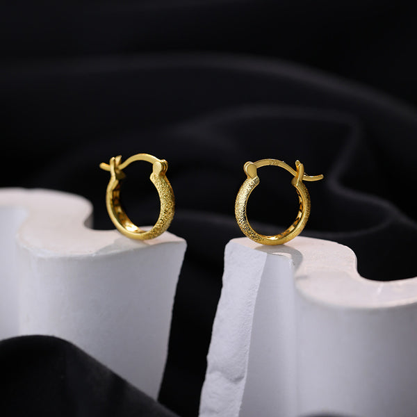 FE3046 925 Sterling Silver Frosted Earrings Heart Shape Hoops