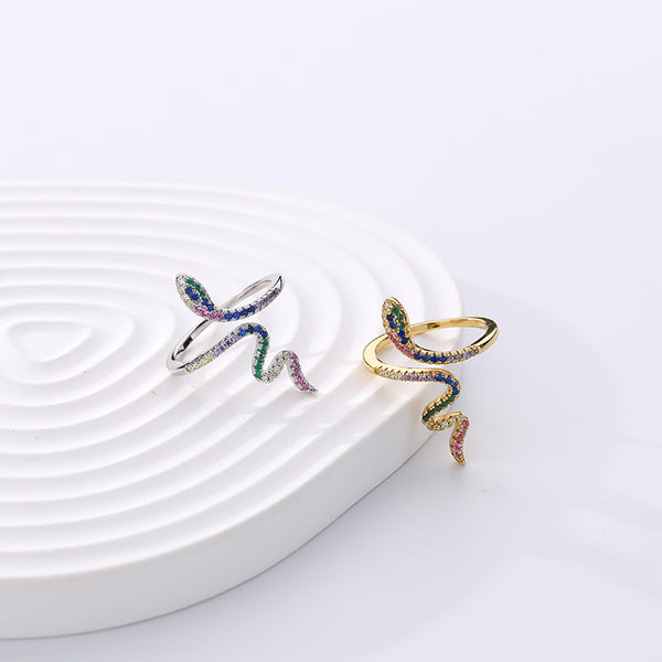 FJ1143 925 Sterling Silver Rainbow CZ Snake Ring