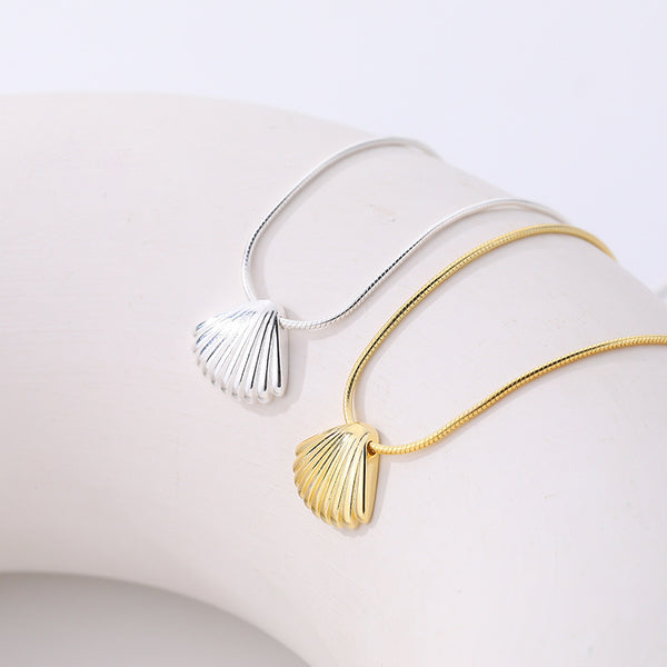 FX0965 925 Sterling Silver Scalloped Shell Snake Necklace