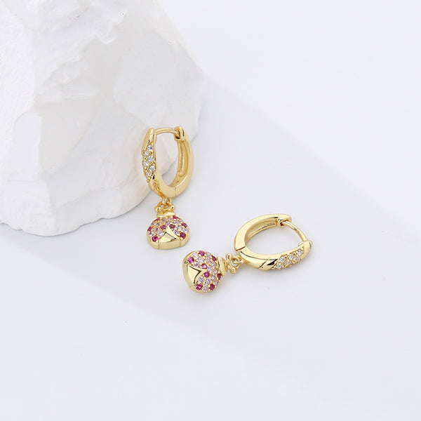 FE2491 925 Sterling Silver Coccinella Septempunctata CZ Stone Dangle Earrings