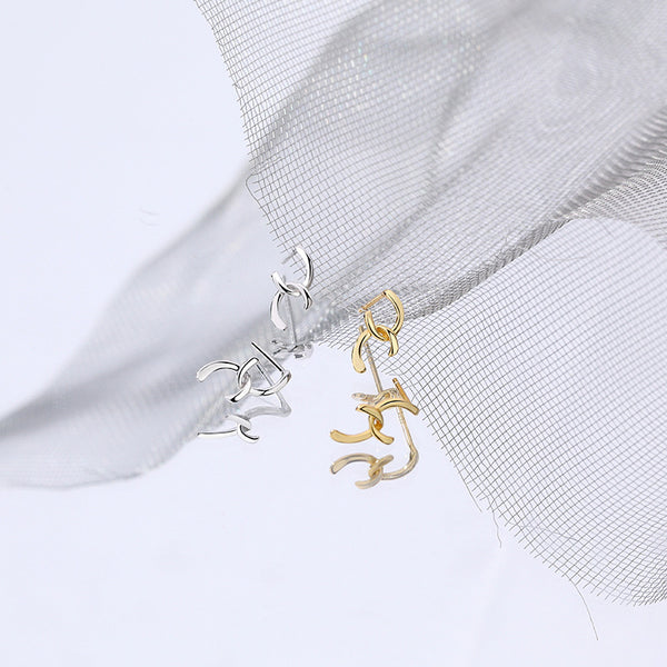 FE2578 925 Sterling Silver Cross Double C Shape Stud Earring